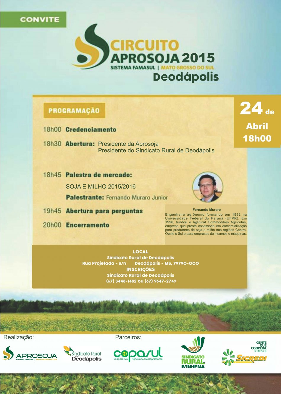 Circuito Aprosoja será realizado no dia 24 de abril em Deodápolis na Copasul