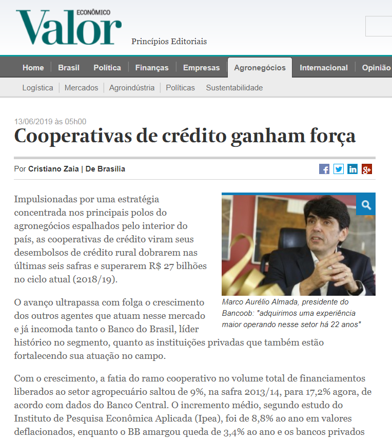 Cooperativas ampliam participacão em operacões com crédito rural