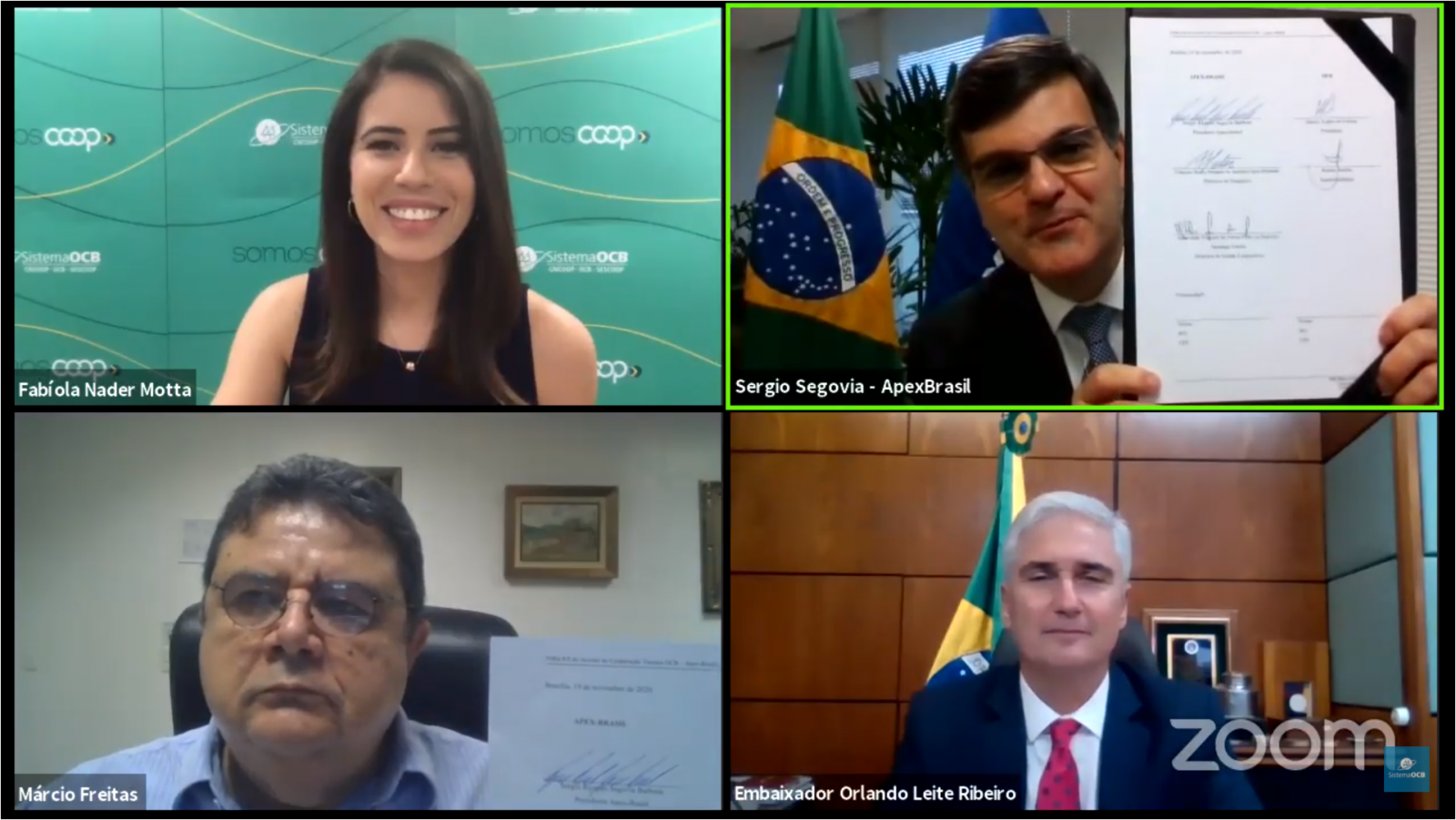 OCB e Apex-Brasil assinam acordo de cooperação