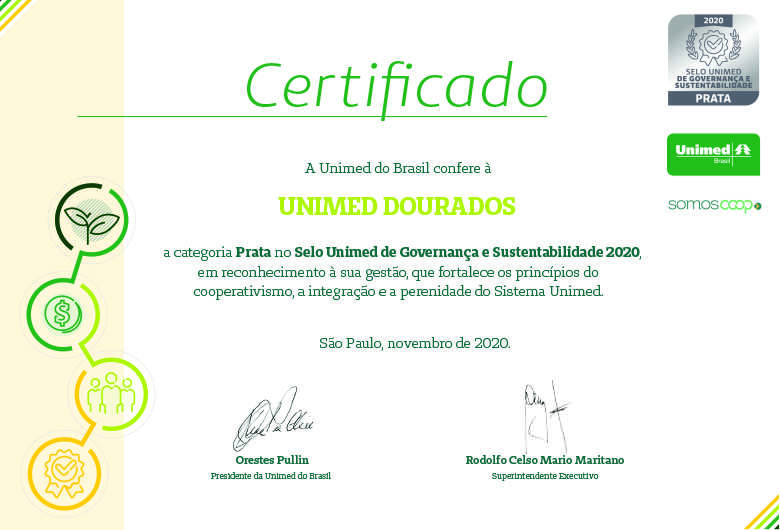 Unimed Dourados é certificada com o Selo Unimed de Governança e Sustentabilidade 2020