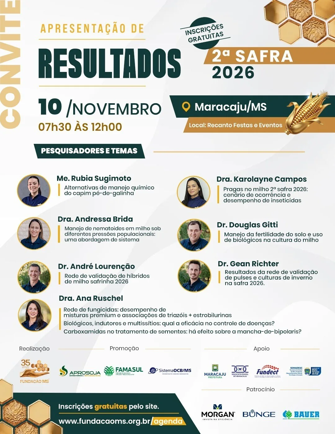 Resultados da 2&ordf; safra 2026 ser&atilde;o apresentados em quatro munic&iacute;pios de Mato Grosso do Sul